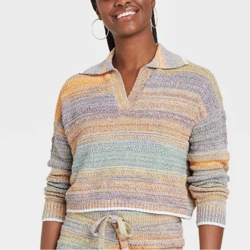 Pastel Collared Cropped Pullover
